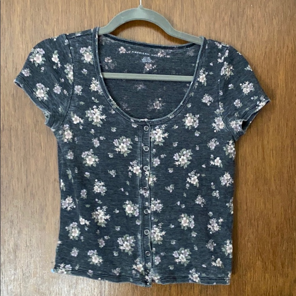 American Eagle Button Up Floral Tee